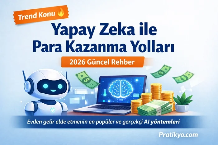 Yapay Zeka ile Para Kazanma Yolları (2026) | Evden Gerçek Gelir Rehberi
