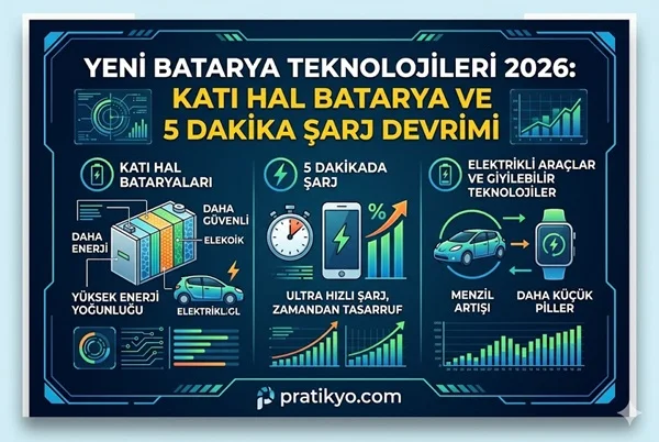 Yeni Batarya Teknolojileri 2026: Katı Hal Batarya ve 5 Dakika Şarj Devrimi