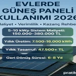 Evlerde Güneş Paneli Kullanımı 2026: Maliyet, Verimlilik ve Kazanç Rehberi