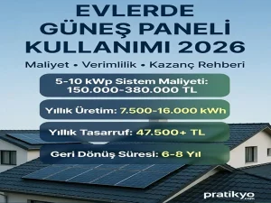 Evlerde Güneş Paneli Kullanımı 2026: Maliyet, Verimlilik ve Kazanç Rehberi