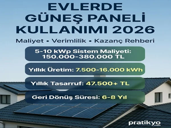 Evlerde Güneş Paneli Kullanımı 2026: Maliyet, Verimlilik ve Kazanç Rehberi