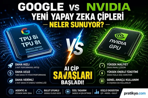 Google Nvidia’ya Rakip Oldu: Yeni Yapay Zeka Çipleri (TPU 8i & 8t) Neler Sunuyor?